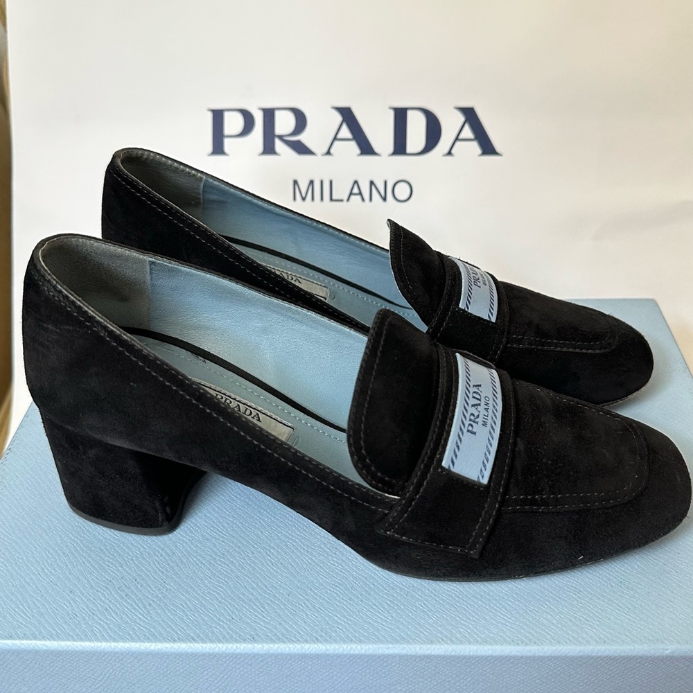 Prada suede logo loafers